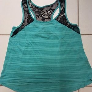 Turquoise tank with black lace